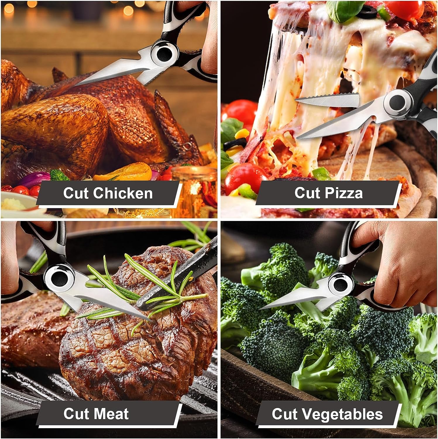 Kitchen Scissors Set, Heavy Duty Kitchen Scissors Stainless Steel, Sharp Kitchen Shears & Herb Scissors with Cover for Food Meat Cutting - 2 Pack