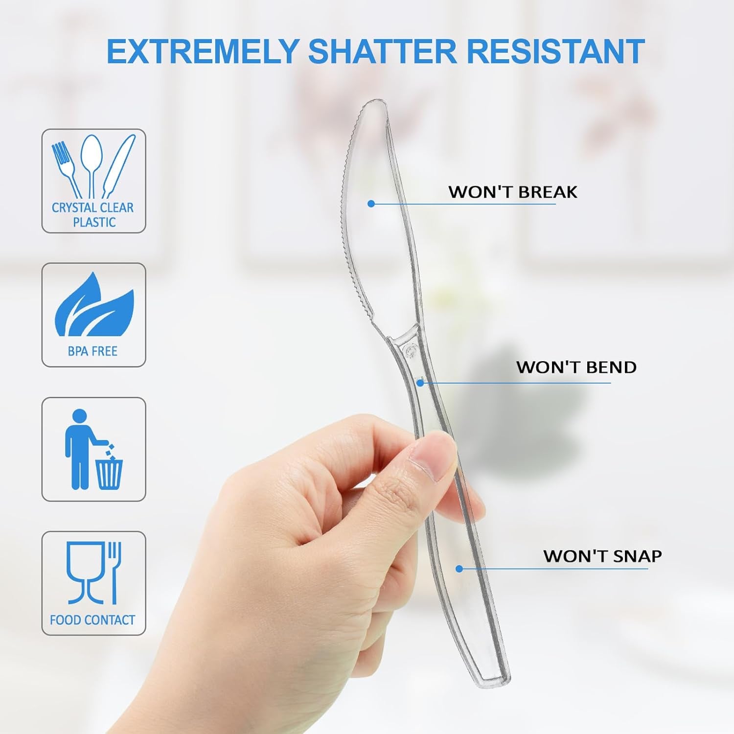 Disposable Knives, 100 Counts Cutlery Set and Disposable Cutlery, Forks Spoons and Knives Set, Safe, Healthy and Non-Toxic for Daily Use and Gathering Parties, Restaurant Kitchen Utensils Set