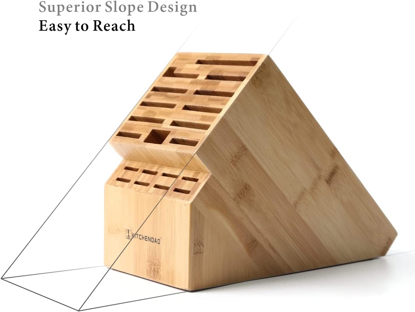 Deluxe 20 Slot Bamboo Knife Block Holder without Knives, Countertop Butcher Block Kitchen Knife Stand, Hold Multiple Large Blade Knives, Wider Slots for Easier Storage