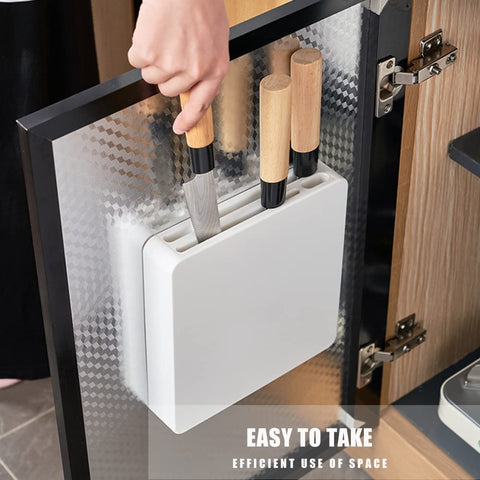 Image of Universal Knife Block with 4 Slots, Wall Mounted White Knife Holder, Kitchen Knife Storage Stand Organizer, Self-Adhesive Knife Blocks Insert, Removable for Easy Cleaning