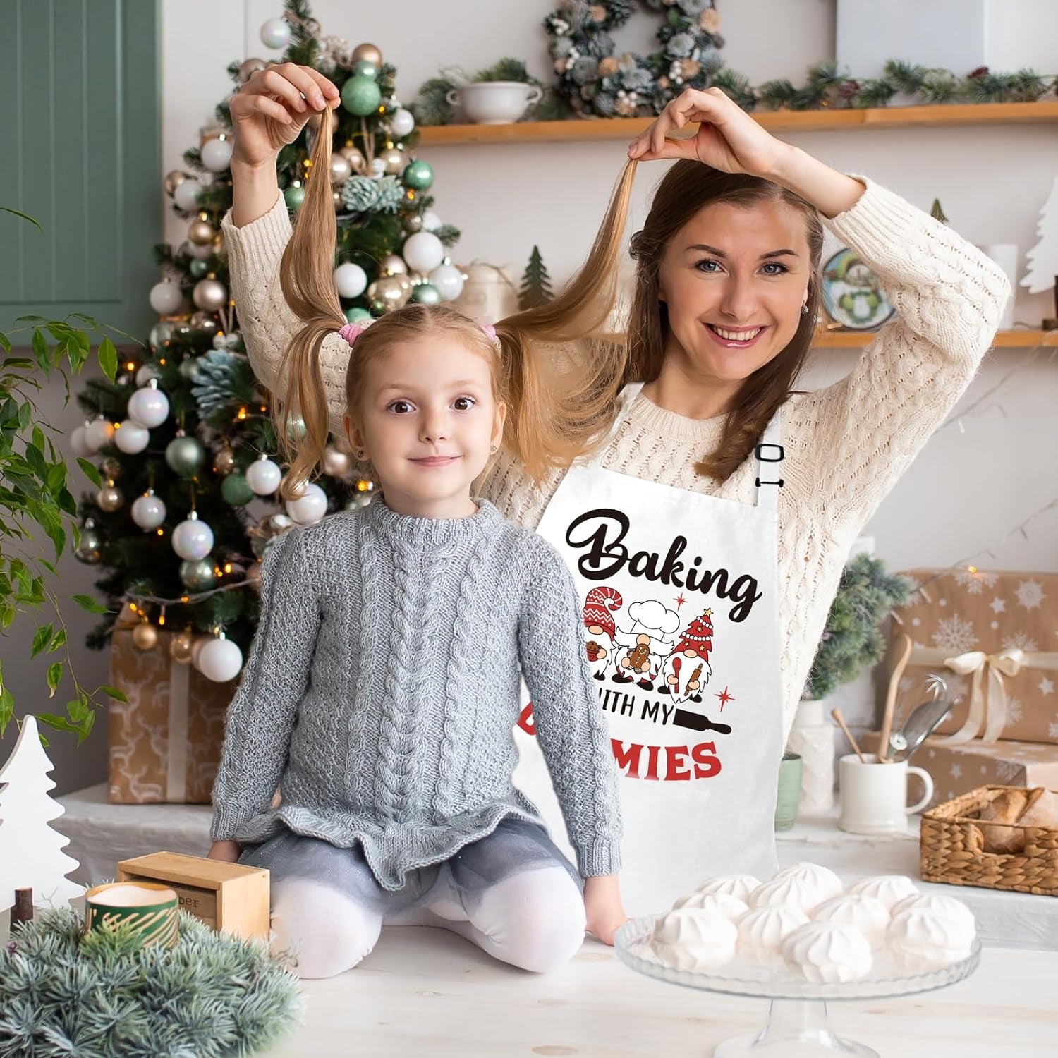 Gnome Apron, Baking with My Gnomies, Funny Christmas Baking Aprons, Cute Holiday Baking Gifts for Bakers, Gnome Kitchen Cooking Apron, White Elephant Gifts for Christmas Stocking Stuffers