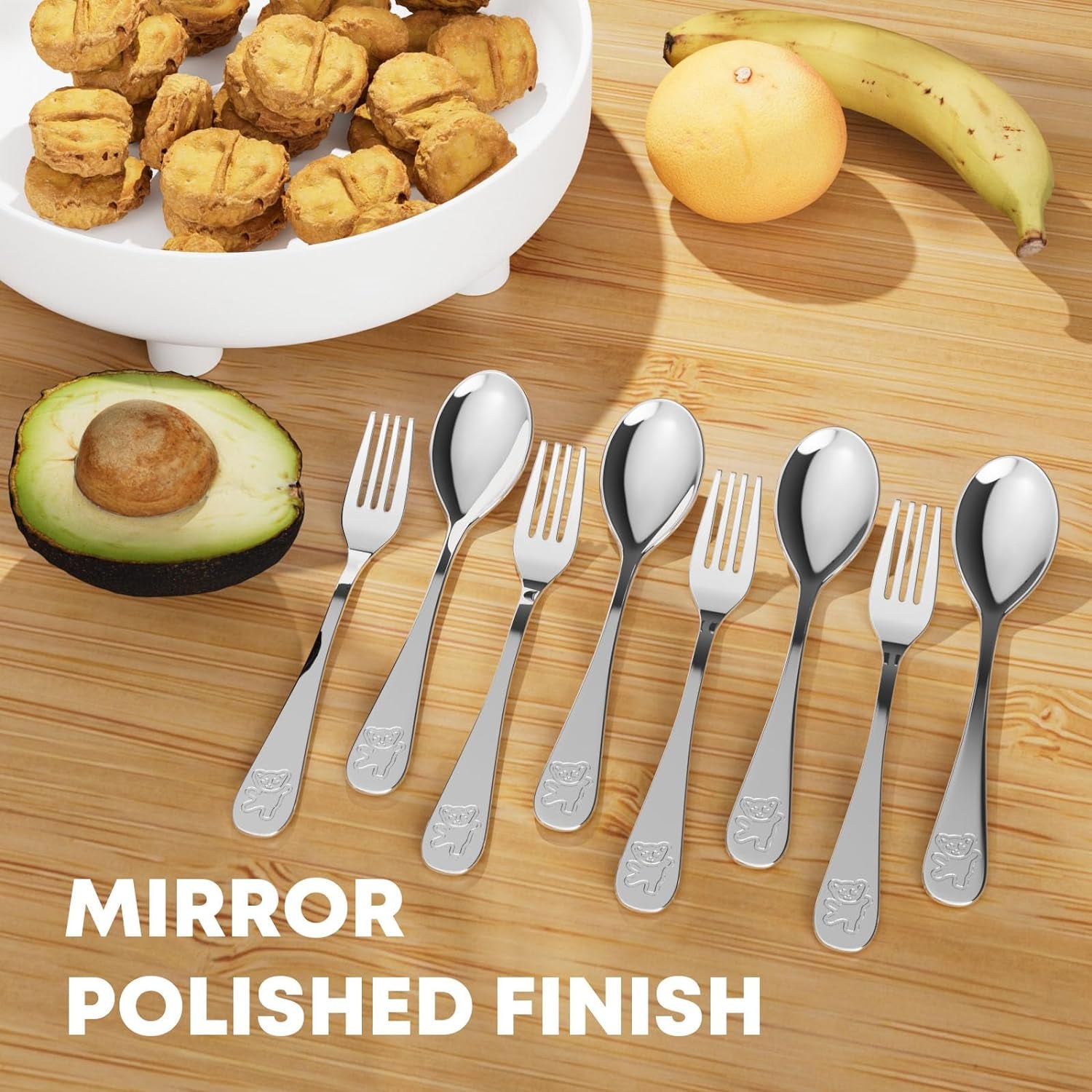 8 Pieces Stainless Steel Kids Silverware Set, Child and Toddler Safe Flatware - 4Pcs Forks and 4Pcs Spoon, Cute Flatware Sets for Self Feeding Safe, Dishwasher Safe