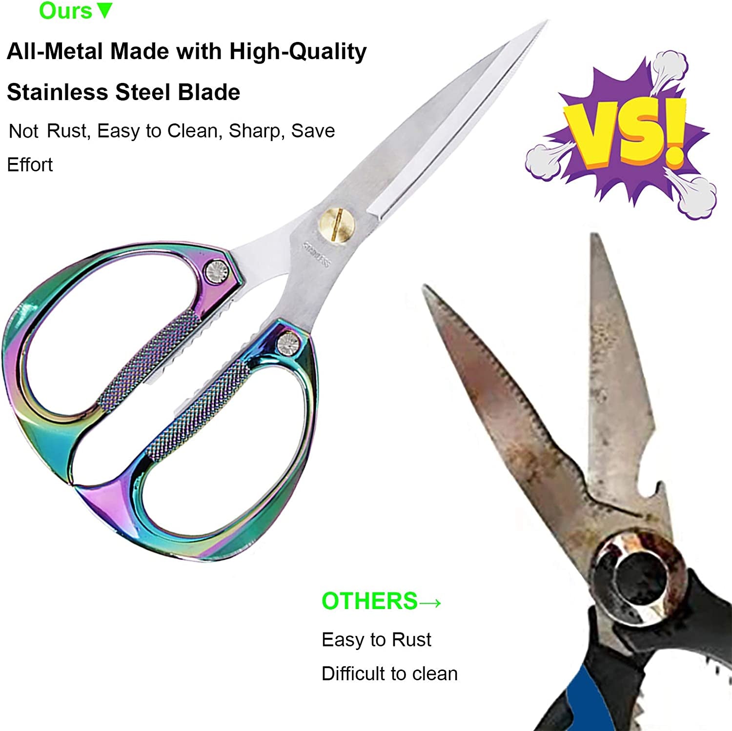 Heavy Duty Kitchen Scissors, 7.5Inches Stainless Steel Multi-Function Kitchen Shears with Zinc Alloy Handle, Kitchen Tools for Chichen, Meat, Herbs, Vegetable, BBQ