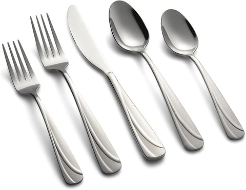 Image of Deco Circles Sand 20 Piece Flatware Set, Service for 4, Silver