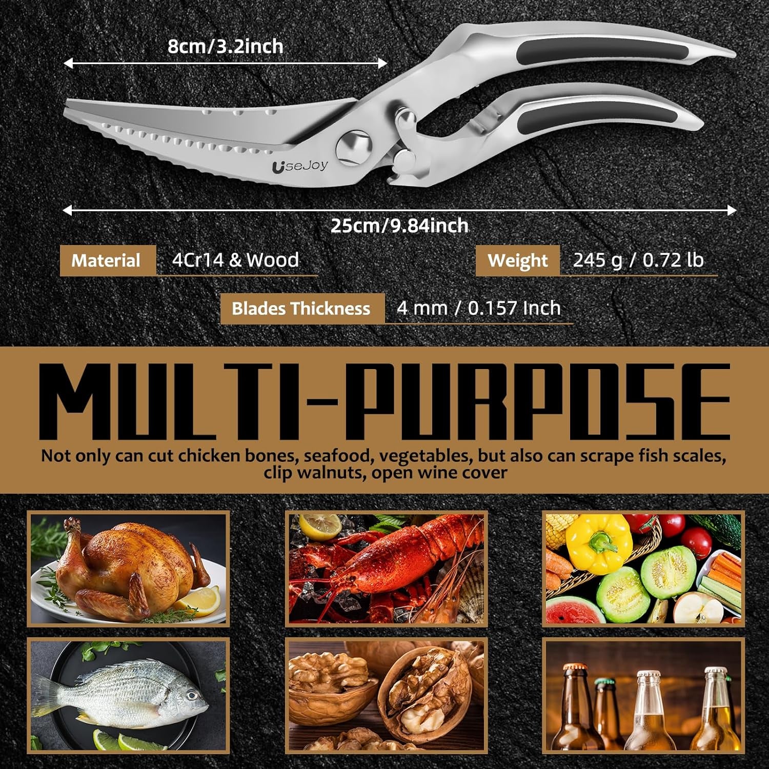 Professional Kitchen Scissors, Cooking Shears Scissors for Meat, Poultry Shears Heavy Duty, Stainless Steel Meat Scissors, Cooking Scissors for Chicken, Turkey, Fish，Bone