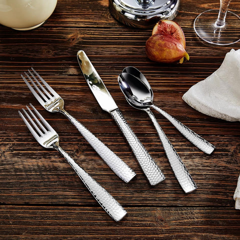 Image of Premium 20/45/65 Piece Louis Hammered Silverware Set with Squared Edge, 18/10 Stainless Steel, Service for 4/8/12, Fine Flatware Set, Dishwasher Safe (20)