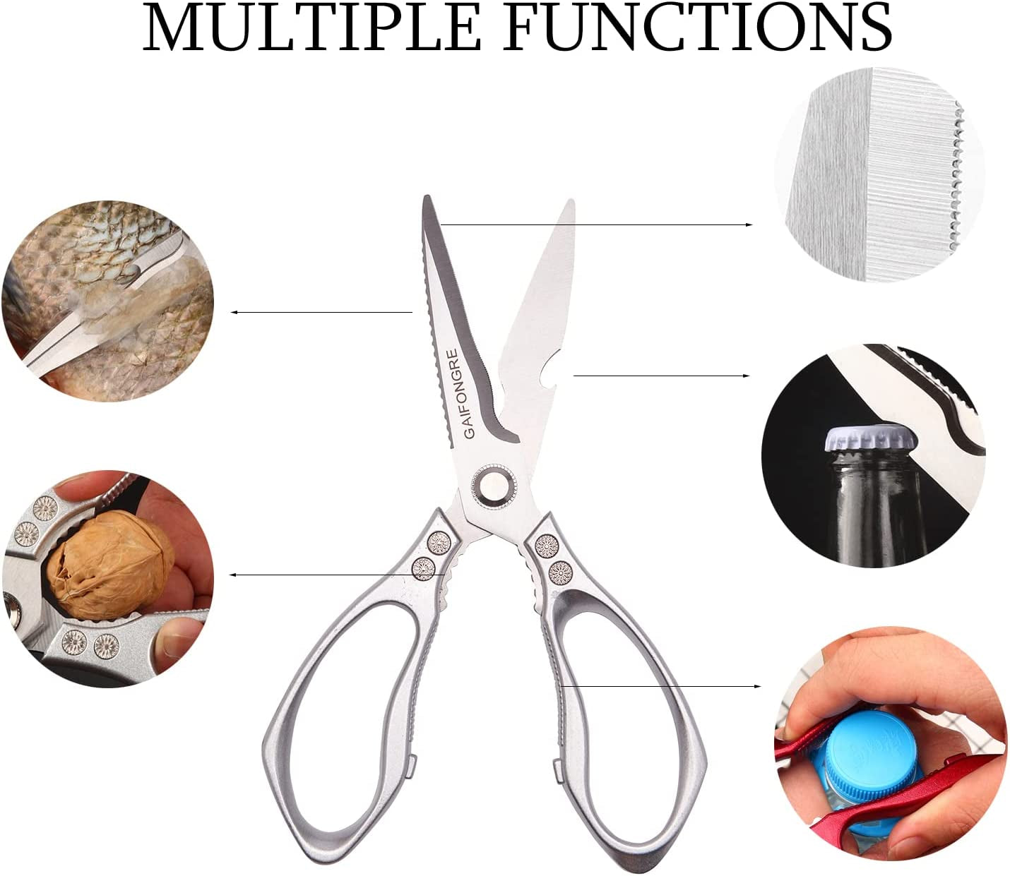 Heavy Duty Kitchen Scissors 2-Pack,High Stainless Steel Sharp Blade,Dishwasher Safe Meat Scissors Cooking Shear for Chicken Fish Meat Color SILVER