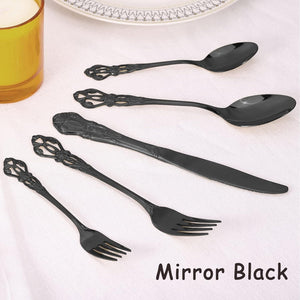 Black Silverware Set for 8, Stainless Steel Gorgeous Retro Royal Flatware Set, 40-Pieces Cutlery Tableware Set, Kitchen Utensils Set Include Spoons and Forks Set, Mirror Finish, Dishwasher Safe