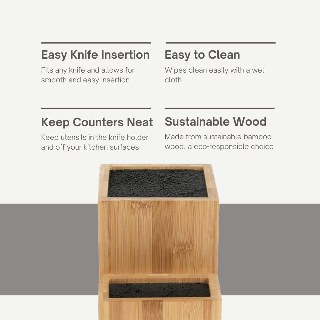 Knife Holder- Universal Knife Holder- Bamboo Wood Kitchen Knife Holder, Extra Large Knife Storage, Universal Knife Block