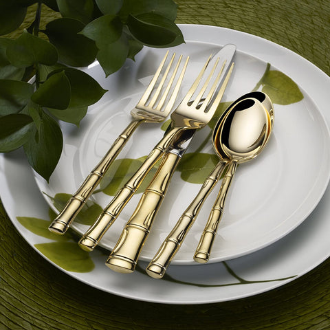 Image of Bamboo Gold-Plated 20-Piece Stainless Steel Flatware Set, Service for 4