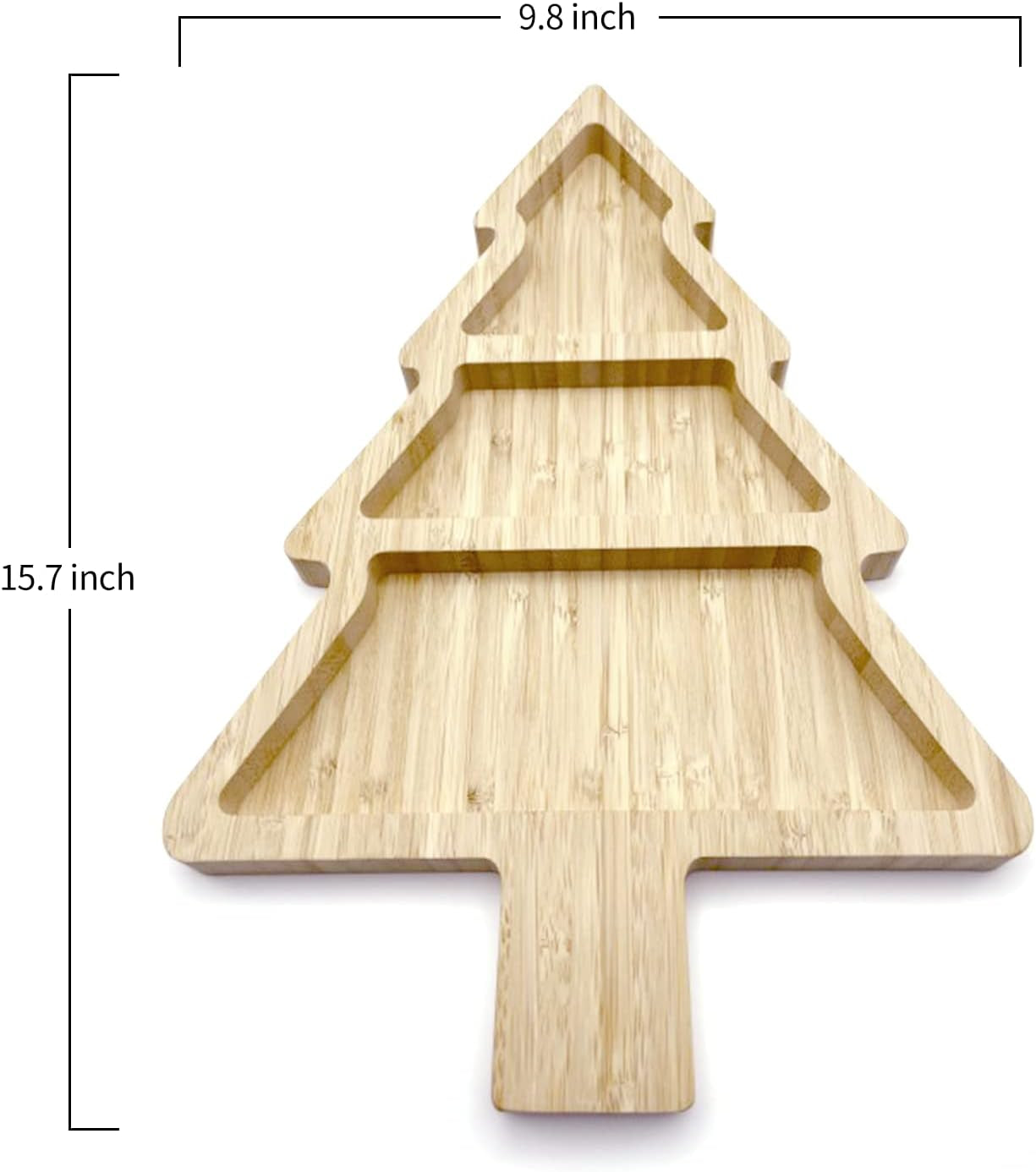 Bamboo Serving Platter, Multiple Spaces Reusable Bamboo Plates, Novel Shape Charcuterie Board Set with Knife & Fork, Fruit, Bread, Salad Plate for Christmas Thanksgiving (Christmas Tree)