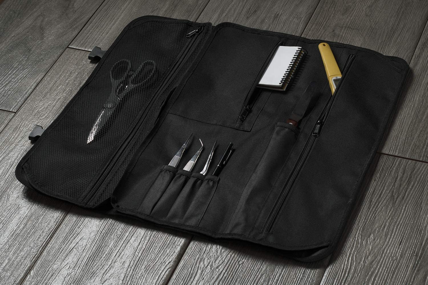 Chef Knife Roll Bag - 20 Total Pockets for Knives and Kitchen Utensils - Made with Stain Resistant Waxed Nylon - for Chefs and Culinary Students - Knives Not Included(Black)