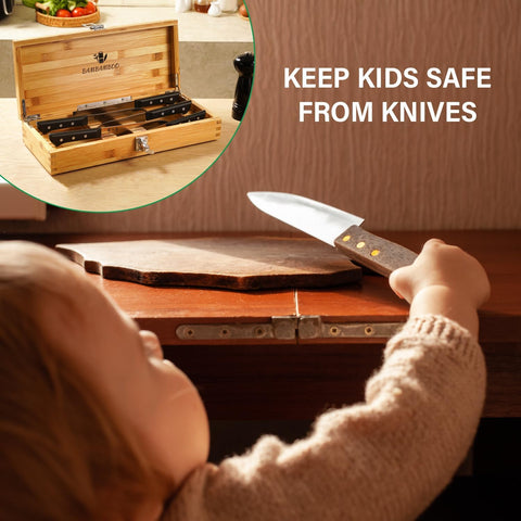 Image of - Safe Locking In-Drawer Bamboo Sharp Knives Holder, Safe for Kid, Multicompartmental, Multi-Purpose Knife Block Alternative (17.1"X8.6"X3.1")