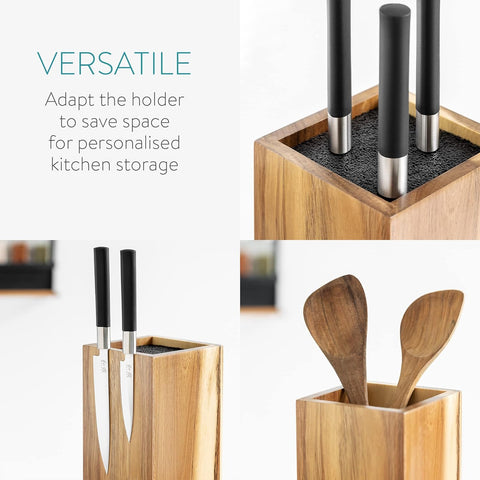 Image of Rotating Wood Knife Block - Magnetic Universal Holder without Knives - Kitchen Storage with Plastic Bristles and Magnetic Sides - Acacia