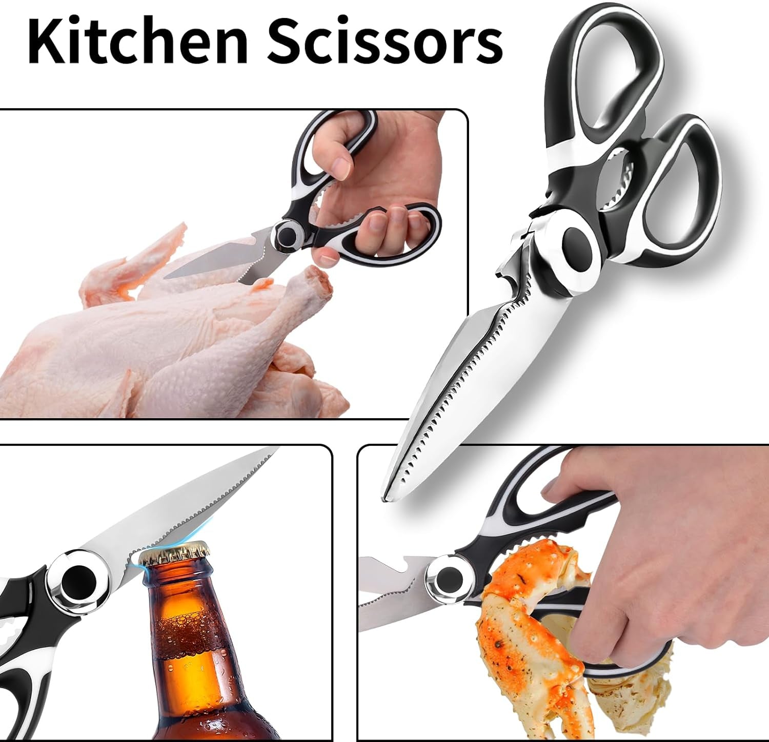 Kitchen Shears, 3-Pack Heavy Duty Kitchen Scissors, Dishwasher Safe Meat Scissors, Stainless Steel Kitchen Scissors General Use for Chicken, Poultry, Fish, Meat, Food, Multipurpose Sharp Scissors