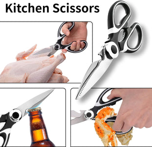 Kitchen Shears, 3-Pack Heavy Duty Kitchen Scissors, Dishwasher Safe Meat Scissors, Stainless Steel Kitchen Scissors General Use for Chicken, Poultry, Fish, Meat, Food, Multipurpose Sharp Scissors