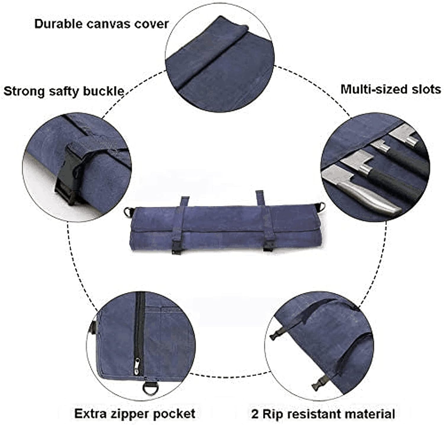 Chef’S Knife Roll Bag, Waxed Canvas Knife Cultery Carrier, Portable Chef Knife Cases, Knife Pouch Holders with 10 Slots plus 1 Zipper Pockets Can Hold Home Kitchen Knife Tools up to 18.8”