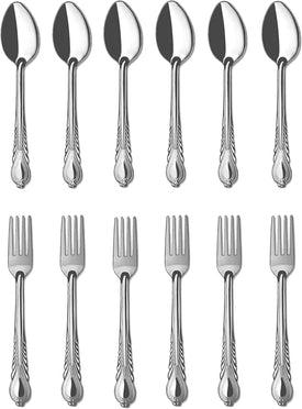 Forks and Spoons 12 Pieces Stainless Steel Cutlery Silverware Flatware Tableware Set Dishwasher Safe Rust and Heat Resistant