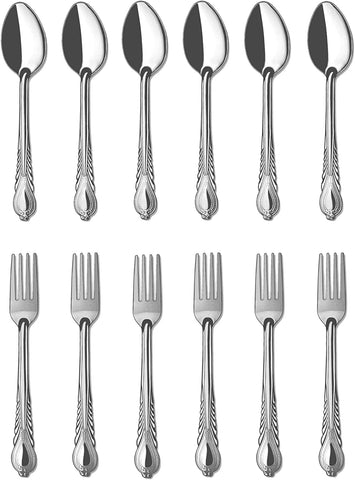 Image of Forks and Spoons 12 Pieces Stainless Steel Cutlery Silverware Flatware Tableware Set Dishwasher Safe Rust and Heat Resistant