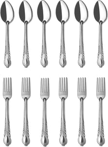 Forks and Spoons 12 Pieces Stainless Steel Cutlery Silverware Flatware Tableware Set Dishwasher Safe Rust and Heat Resistant