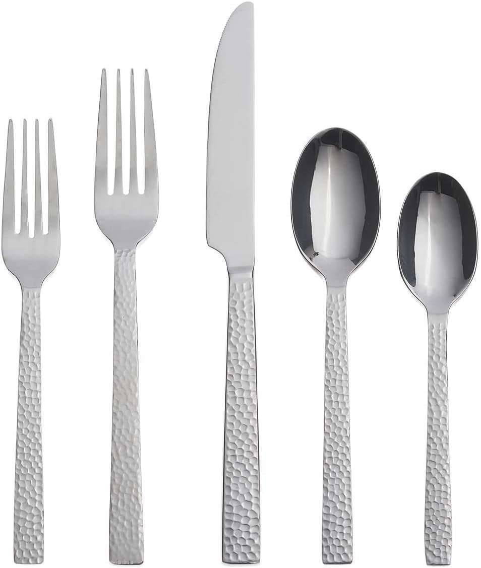 Chefs Table Hammered 45 Piece Everyday Flatware Set, Service for 8, 18/0 Stainless Steel,Silverware Set