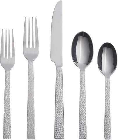 Image of Chefs Table Hammered 45 Piece Everyday Flatware Set, Service for 8, 18/0 Stainless Steel,Silverware Set