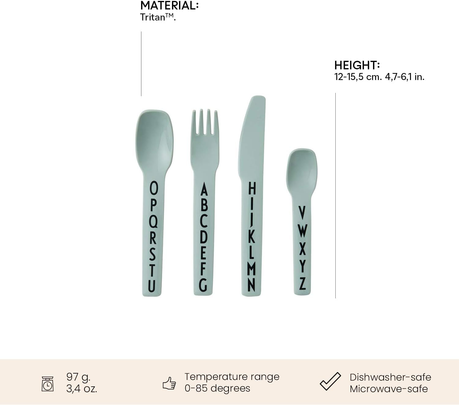 Eat & Learn Toddler Fork, Knife & Spoon Set of 4 Design in Denmark | Tritan Kids Cutlery Utensil Set Drop Safe | Toddler Safe Flatware BPA/BPS Free, Dishwasher Safe Ideal for Home|Green
