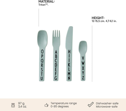 Image of Eat & Learn Toddler Fork, Knife & Spoon Set of 4 Design in Denmark | Tritan Kids Cutlery Utensil Set Drop Safe | Toddler Safe Flatware BPA/BPS Free, Dishwasher Safe Ideal for Home|Green