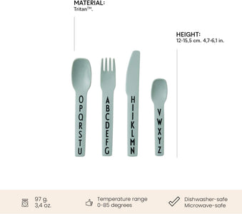 Eat & Learn Toddler Fork, Knife & Spoon Set of 4 Design in Denmark | Tritan Kids Cutlery Utensil Set Drop Safe | Toddler Safe Flatware BPA/BPS Free, Dishwasher Safe Ideal for Home|Green