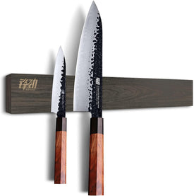 Ash Wood Magnetic Knife Strip, Magnet Utensil Holder for Wall, Refrigerator, Wooden Rack for Kitchen Knives, No Drill (Dark Brown, 16 Inches, without Knives)