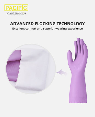 Image of 4 Pairs Reusable Dishwashing Cleaning Gloves with Latex Free, Cotton Lining, Kitchen Gloves, Purple, Medium