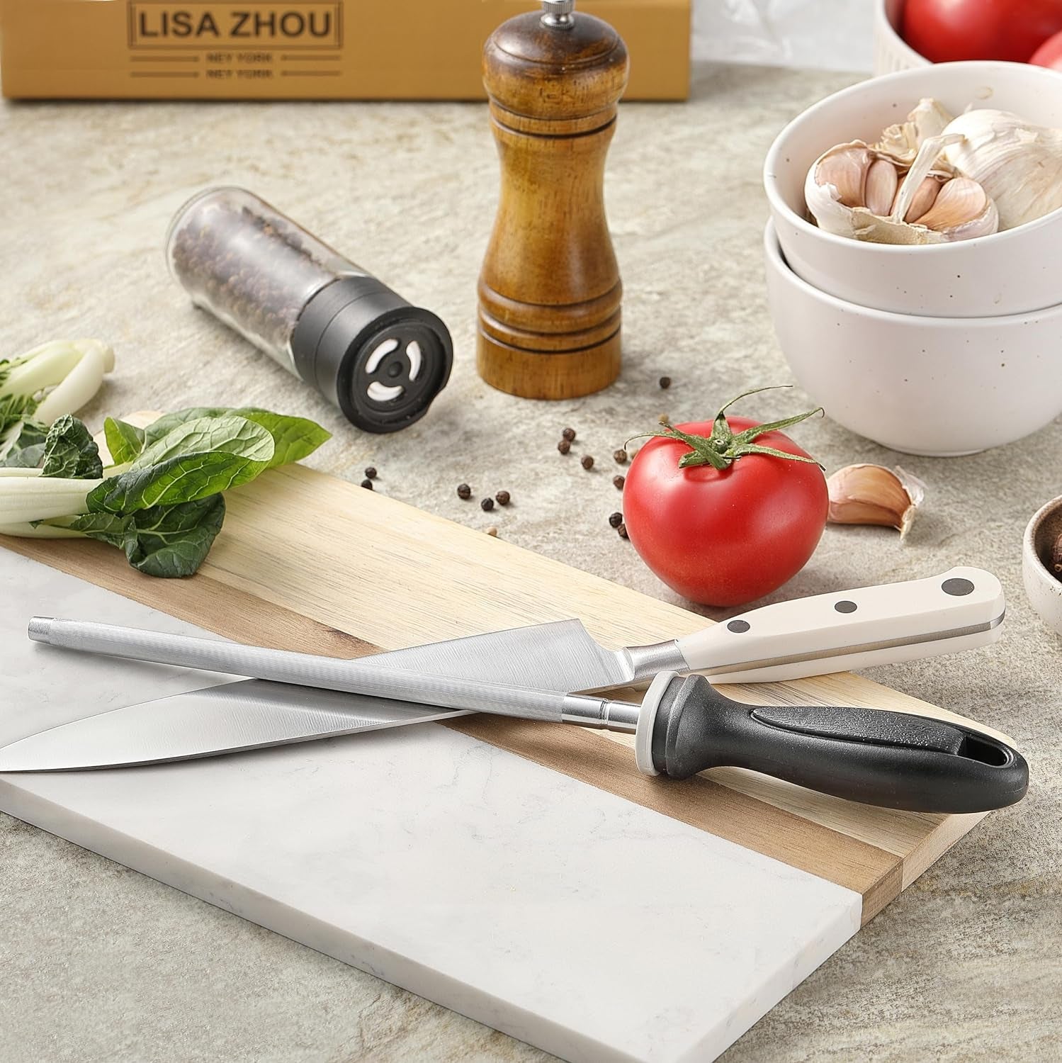 Knife Sharpener Rod,  12 Inch Knife Sharpening Steel, Knife Sharpening Rod with Ergonomic PP Handle (Black)