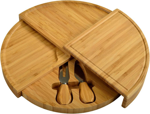 Image of Patented Bamboo Cheese Board/Charcuterie Serving Platter - Stores as a Compact Wedge- Opens to 13" Diameter - Designed & Quality Checked in USA