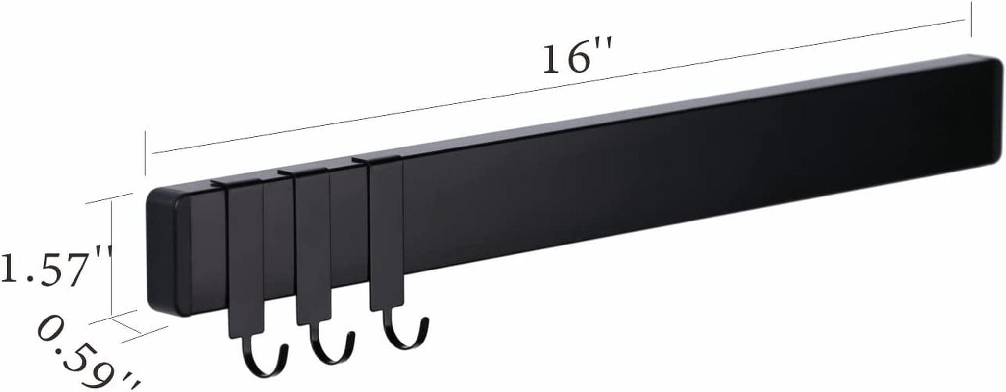 Stainless Steel Magnetic Knife Strip for Wall,16 Inch Magnetic Knife Holder with 3 Hooks,Adhesive Magnetic Knife Bar Rack,No Drilling,Black