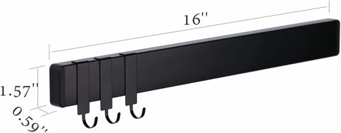 Image of Stainless Steel Magnetic Knife Strip for Wall,16 Inch Magnetic Knife Holder with 3 Hooks,Adhesive Magnetic Knife Bar Rack,No Drilling,Black