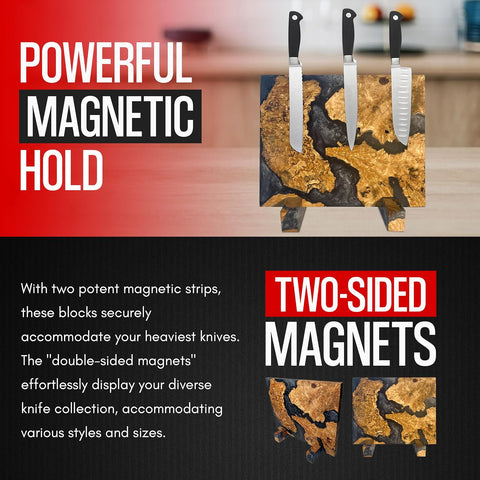 Image of Magnetic Knife Block without Knives - Magnetic Knife Holder | Magnetic Knife Block for Kitchen Counter| Wooden Block Knife Holder | Kitchen Knife Magnetic Holder | Magnet Knife Block (Smoky Black)