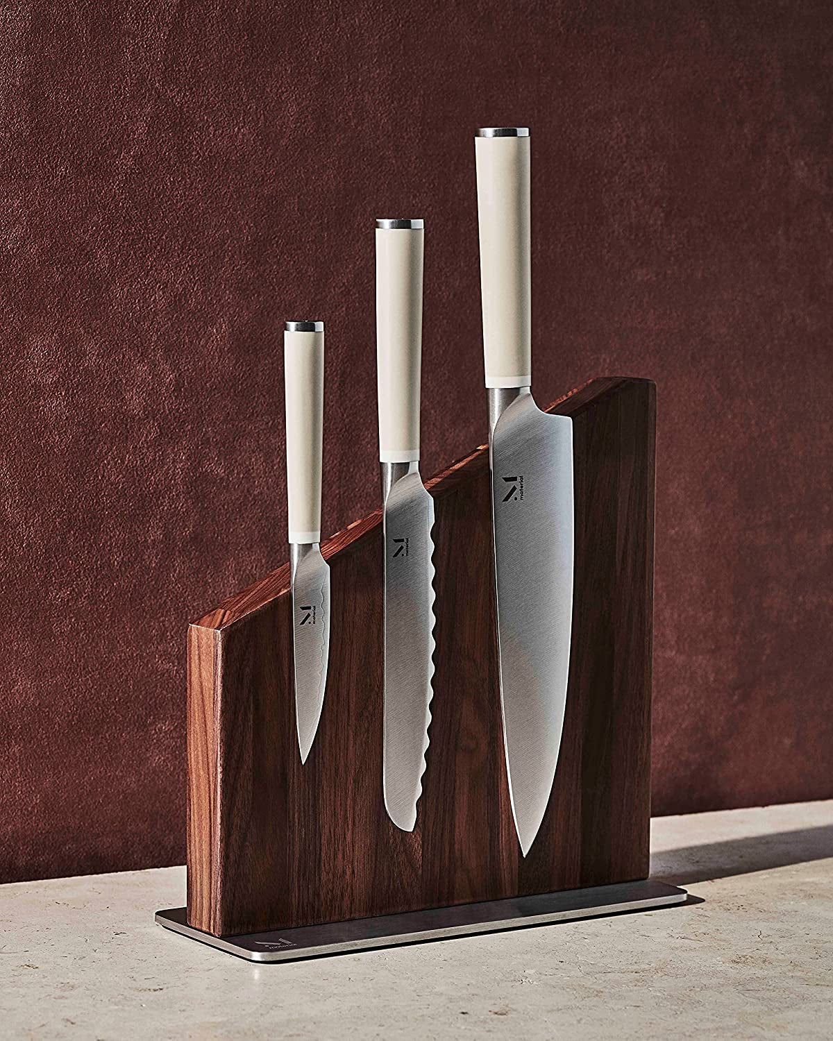 , Knife Stand, Magnetic Display for Safe Storage, Walnut