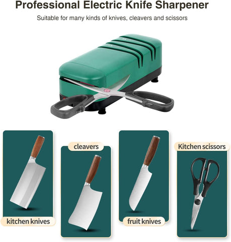Image of Electric Knife Sharpener, Professional Knife Sharpener for Home, 2 Stages for Kitchen Knives Quick Sharpening & Polishing, with Scissors Sharpening, Green
