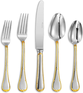 Elizabeth 20-Piece 18/10 Stainless Steel Flatware Set, Service for 4, Fine Silverware Set (Gold Accent), Dishwasher Safe, Mirror Polished