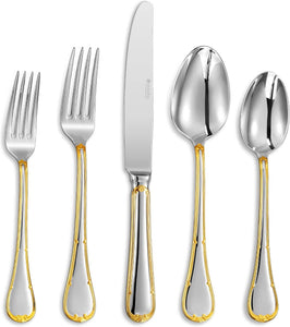 Elizabeth 20-Piece 18/10 Stainless Steel Flatware Set, Service for 4, Fine Silverware Set (Gold Accent), Dishwasher Safe, Mirror Polished