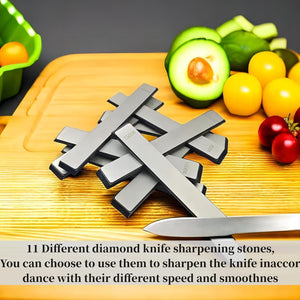 11Pcs Diamond Knife Sharpening Stones Set, Diamond Plates for Fix-Angled Knife Sharpening System, Diamond Whetstones with a Non-Slip Base for Ruixin Sharpener, Knife Sharpener for Kitchen Outdoor