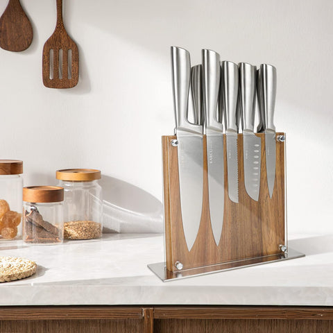 Image of Knife Block, Kitchen Magnetic Knife Block Holder Rack Magnetic Stands with Strong Enhanced Magnets Multifunctional Storage Knife Holder