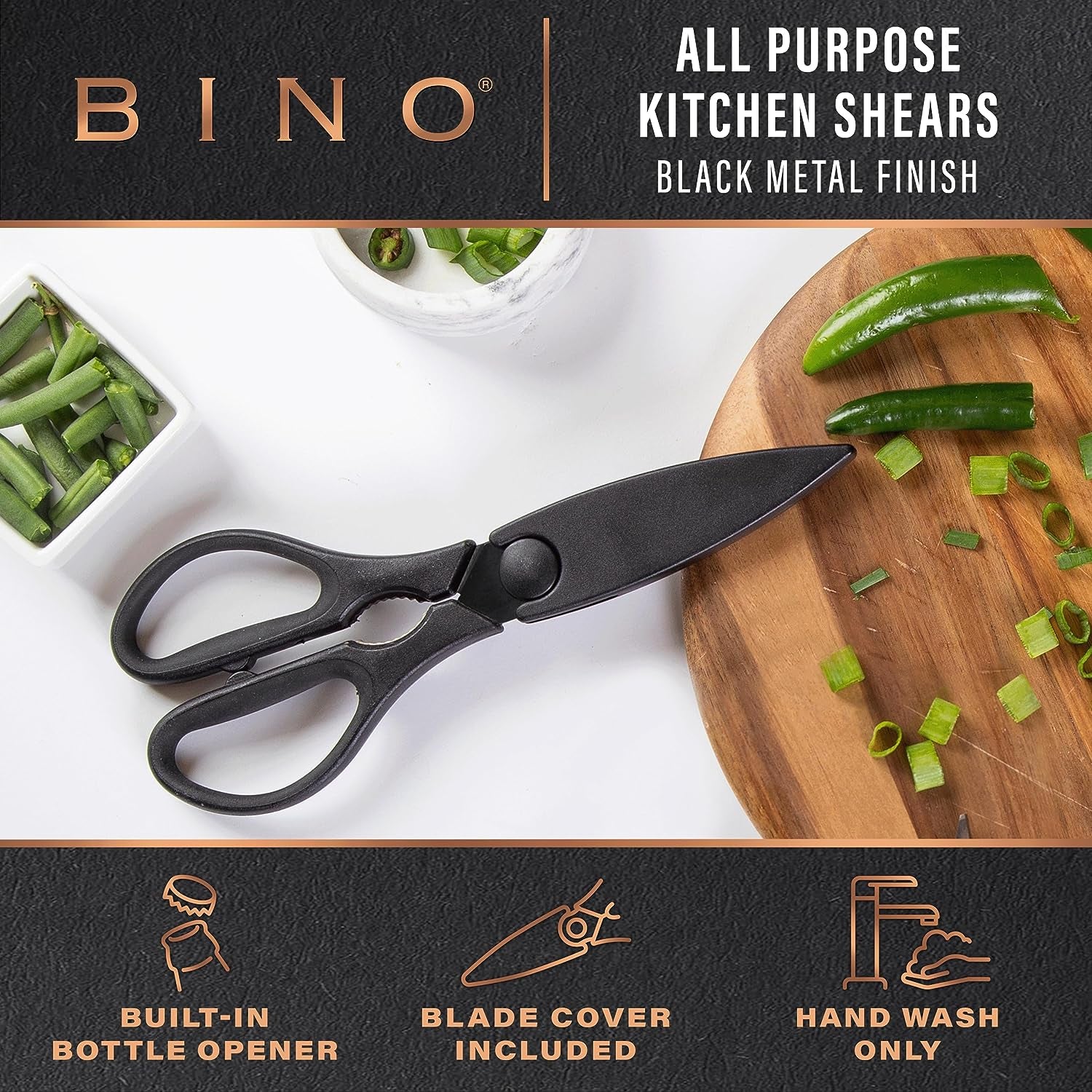 Stainless Steel Blade Kitchen Shears - Black | Strong & Sharp Kitchen Shears | Cooking Scissors | Food Shears | Vegetable Scissors | Poultry Meat & Bone Cutting Scissors | Utility Kitchen Tool