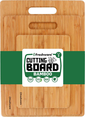 Bamboo Cutting Boards for Kitchen [Set of 3] Wood Cutting Board for Chopping Meat, Vegetables, Fruits, Cheese, Knife Friendly Serving Tray with Handles