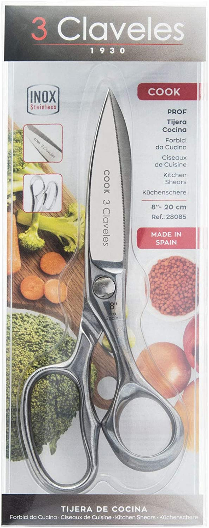 Prof Professional Stainless Steel Cook'S Scissors Line Cook for Meat Fish, Gloss, Chicken Hunting Pizza Microserrated Edge Kitchen Accessories 8" - 20 Cm