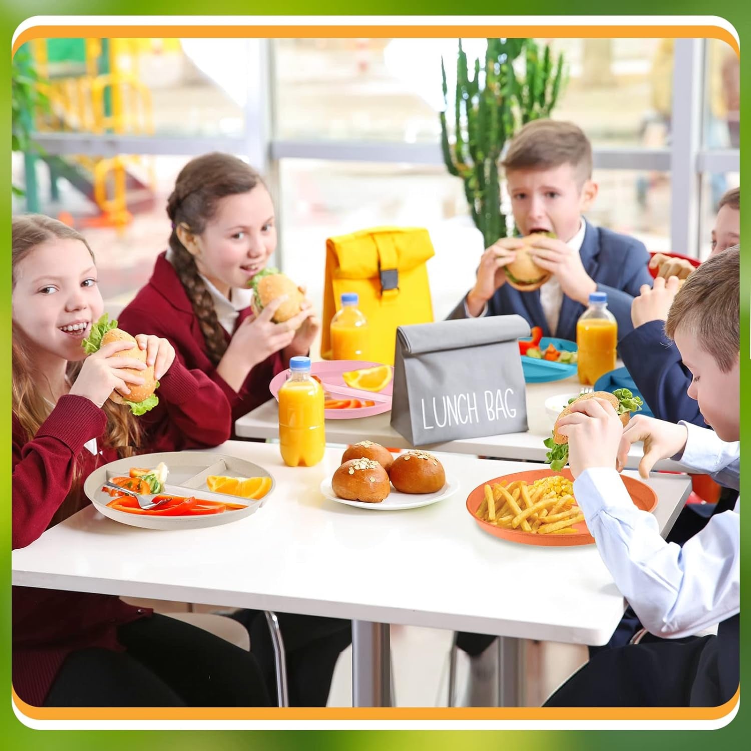 8 Set Unbreakable Wheat Straw Divided Dinner Plates 9 Inch Wheat Plastic Gridded Dinner Plates with Spoon Knife Fork Microwave Dishwasher Safe Wheat Straw Dinnerware Set for Kids Picnic Kitchen