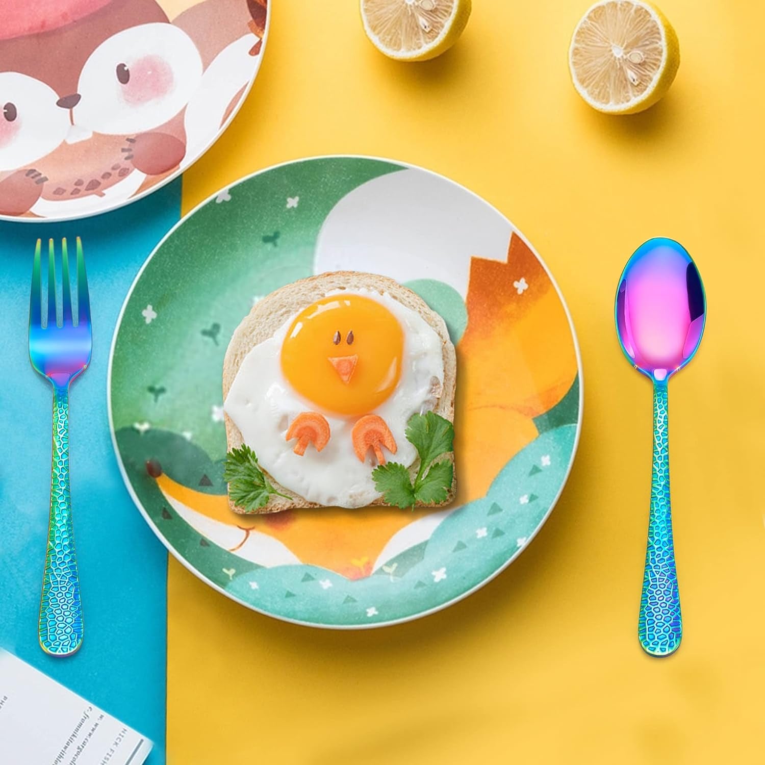 14-Piece Kids Silverware Set, Rainbow Toddler Utensils Flatware Set, Stainless Steel Child Preschooler Cutlery Set, Includes 7 Kids Spoons, 7 Kids Forks, Dishwasher Safe