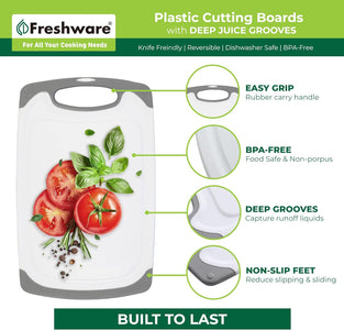 Cutting Board Set [Set of 3] Juice Grooves with Easy-Grip Handles, Plastic Chopping Board for Kitchen, Bpa-Free, Non-Porous, Dishwasher Safe