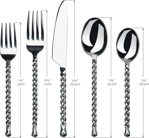 Image of 20-Piece Silverware Silver Tear Collection Polished Stainless Steel Flatware Sets, Service for 4