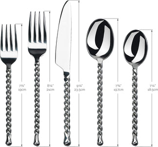 20-Piece Silverware Silver Tear Collection Polished Stainless Steel Flatware Sets, Service for 4